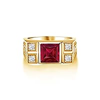 10K 14K 18K Gold 2 Carat Mens Square Gemstone Rings with Side Moissanite Princess Cut Gemstone Engagement Rings For Men/Father/Husband