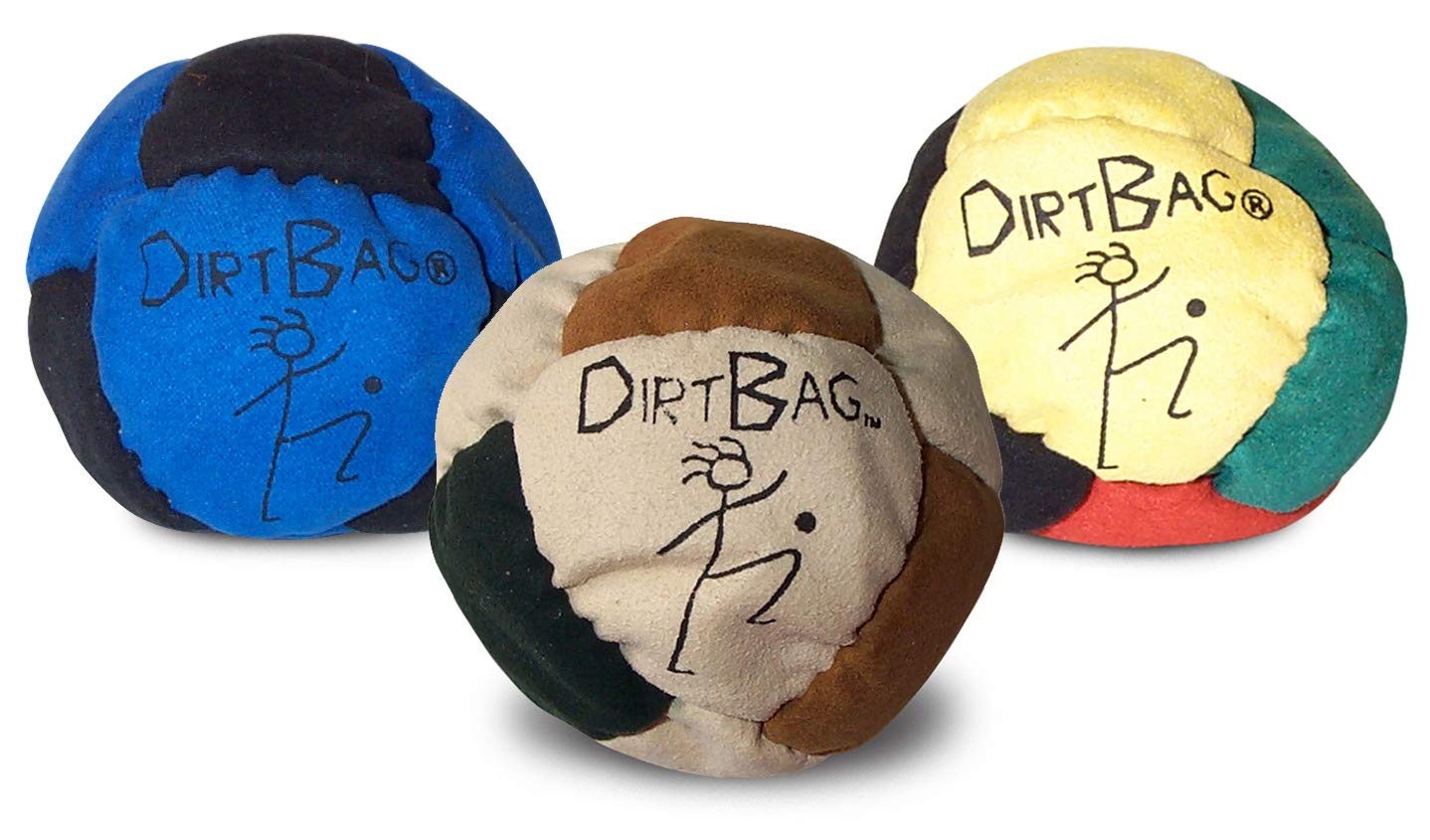 World Footbag Dirtbag Footbag 8-Panel Synthetic Suede and Sand Filled Hacky Sack Footbag | 3-Pack Assorted Color (PN: 8711)
