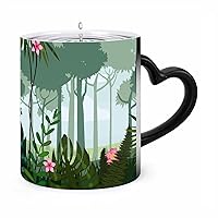 11 oz Coffee Cups Ceramic Jungle Forest And Flowers-Espresso Cups Coffee Cup With Handle Gifts for Brother,Men Engagement Gifts-White Elephant Gifts for Adults Glass Cups