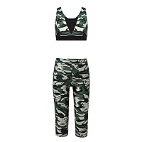 Kids Girls 2 Pieces Athletic Crop Tops with Leggings Tracksuit Gymnastic Workout Dance Gymnastics Outfits