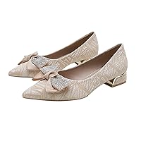 WaLDor Women Pointed Toe Bow Dress Pumps Slip On Fashion Comfortable Low Block Heel Wedding Party Shoes