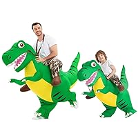 COMIN Inflatable Dinosaur Costume Kids, Ride on T-rex Blow Up Dino Costume Green Funny Dress for Halloween Party