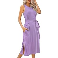 Maxi Dress for Women Women's Clothing European and American Summer Casual Sleeveless Side Slits with Pockets and