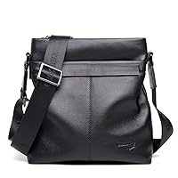 Men's Leather Crossbody Bag Briefcase, Office Work Bag Business Travel Tote, Black