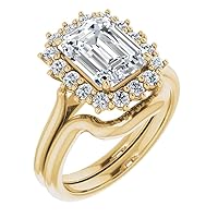 Petite Halo Vine Moissanite Diamond Ring Set, 1.0 CT Emerald Moissanite Engagement Ring Set, Wedding Ring Set, Bridal Ring, Promise/Anniversary Rings for Wife