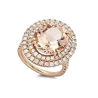 2ct Oval Morganite With CZ Halo Large Engagement Ring 14k Rose Gold Finish