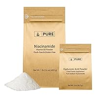 PURE ORIGINAL INGREDIENTS Hyaluronic Acid (2 oz) and Niacinamide (1 lb) Bundle, Flush-Free, Fine Powder