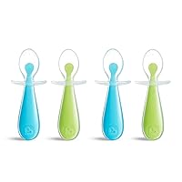 Munchkin® Silicone Scoop™ Trainer Spoons with Choke Guard for Baby Led Weaning, 4 Count, Blue/Green