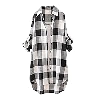Womens Summer Square Neck Womans Tops Blouse Plaid 2024 Loose T Shirts Button Down Graphic Casual Tunic High Low Y2K
