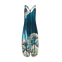 2024 Summer Fashion Wide Leg Overalls,Womens Cotton Baggy Pants Colorful Floral Printed Loose Fit Jumpsuits Rompers