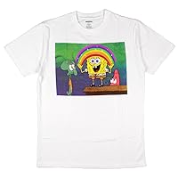 Spongebob Squarepants Men's Rainbow Patrick and Squidward Graphic Print Adult T-Shirt