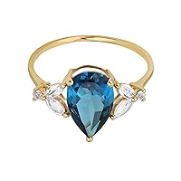 Bling Jewelry Genuine Yellow 14K Gold 3CTW Gemstone Marquise Side Stones Blue Topaz Pink Tourmaline & Purple Amethyst Teardrop Statement Ring For Women February Birthstone