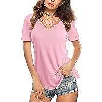 Womens Blouses,Summer Sexy V-Neck Short Sleeve Shirt Loose Plus Size Solid Top Casual Fashion Tees T-Shirt