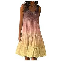 Jean Dress,Womens Summer A Dress Sleeveless Mini Dress Solid Loose Short Flowy Pleated Sundresses Com Dress