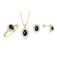 Rylos Women's 14K Yellow Gold Birthstone Set: Ring, Earring & Pendant Necklace. Gemstone & Genuine Diamonds, 6X4MM Birthstone. Perfectly Matching Friendship Gold Jewelry. Sizes 5-10