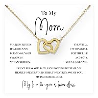 To My Mom Necklace From Son Or Daughter, Best Gift For Mom's Birthday Surprise, Mother's Day Presents For Mom, Interlocking Heart Jewelry For Mom With Touching Message Card And A Stunning Gift Box