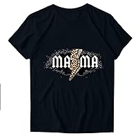 Leopard Lightning Mama Shirt Women Mother's Day Tee Tops 2024 Funny Graphic Casual Short Sleeve Summer T-Shirts