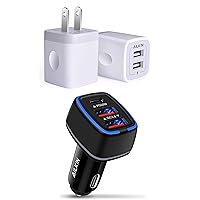 2 Pack Dual Port USB Wall Charger + 1 Pack - 3 Port USB C Car Charger