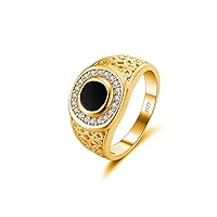 MRENITE Sterling Silver/10K 14K 18K Gold Men's Vintage Gemstone Signet Ring 1 Carat Round Men's Gemstone Retro Engagement Ring Birthstone Ring Jewelry Gift for Him