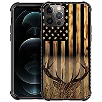 DJSOK Case Compatible with iPhone 12 Mini Case, Wood Grain American Flag Buck Hunter Deer case for iPhone Mini Cases for Men Women Fans,Anti Scratch and Shockproof Phone Protective case