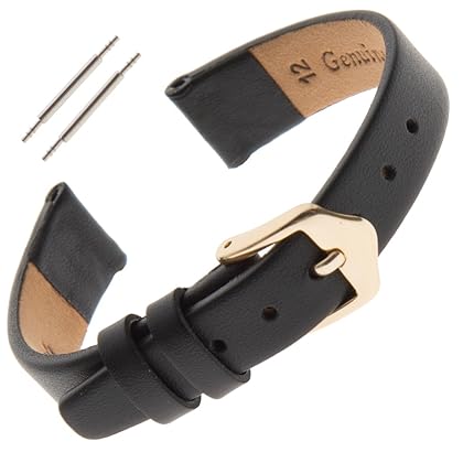 Gilden Ladies 6-14mm Classic Calfskin Flat Black Leather Watch Band F60