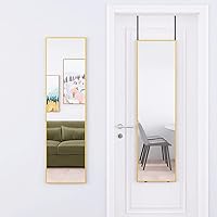 FANYUSHOW Full Length Mirror, Over The Door Mirror or Wall Mirror with Hanging Brackets, Full Body Mirror for Bedrooms, Bathrooms, Living Room, Gold, 50” x 14”