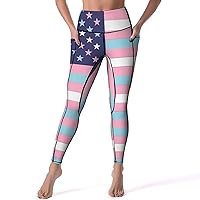 Transgender USA Flag Soft Yoga Pants with Pockets High Waist Workout Leggings for Women Running