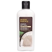 Desert Essence Coconut Soft Curls Hair Cream 6.4 fl oz - Gluten Free, Vegan, Cruelty Free - Strengthens & Helps Define Curls - Leave in Conditioner - Smoothes - Hair Hydration - Salon Style Shine