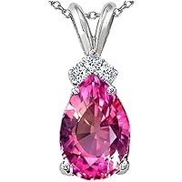 Tommaso Design Pear Shape Created Pink Sapphire s Pendant Necklace 14 kt White Gold