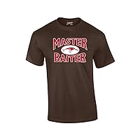 Fishing Short Sleeve T-Shirt Master Baiter Hook Lure-Brown-XXL