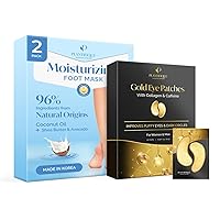 Hydrating Foot Mask for Dry & Cracked Feet - 2 Pack and Under Eye Patches for Dark Circles and Puffiness (20 pairs)