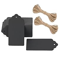Kraft Paper Tags, 2'' x 4'' Paper Gift Tags with Twine for Arts and Crafts, Wedding Christmas Thanksgiving and Holiday-100PCS (Black)