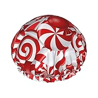 Candy Canes Print Women'S Lightweight, Soft And Reusable Shower Cap For Women Long Hair Breathable