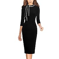 VFSHOW Womens Tie Neck Slim Work Office Business Cocktail Bodycon Pencil Dress