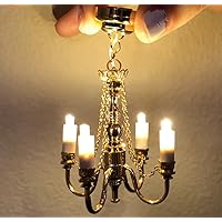 1:12 Scale Dollhouse Miniature Golden Retro Grand Chandelier LED Light Ceiling Light