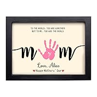 Custom Best Mom Ever DIY Kids Handprint Sign,Personalized Hands Down Wooden Plaque with Name Text Birthday Mothers Day Gift for Mom Grandma Nana from Son Daughter Grandchild