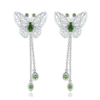 LP LOHASPIE Butterfly Drop Earrings for Women Setting Natural Gemstone Birthstone Dangle Earring Solid 925 Sterling Silver Elegant Style Rhodium Plated Fine Jewelry for Mother's Day