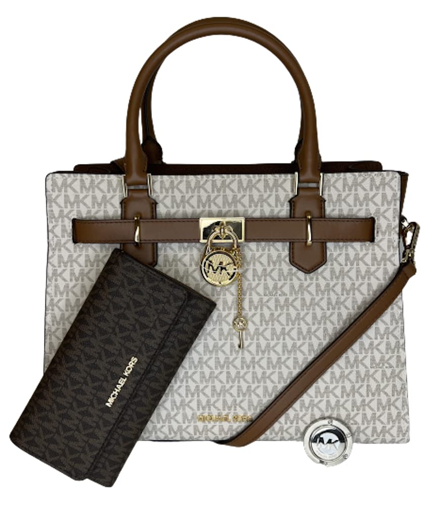 Michael Michael Kors Hamilton MD Satchel Bundled with Trifold Wallet and Purse Hook