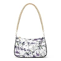 Shoulder Bags for Women Purple Violet Lavender Floral Flowers Hobo Tote Handbag Small Clutch Purse with Zipper Closure