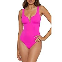 BECCA Women's Standard Color Code V-Wire One Piece Swimsuit, Plunge Neck, Bathing Suits