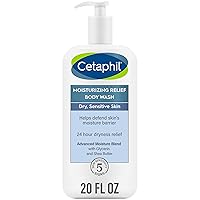 Cetaphil Body Wash, NEW Moisturizing Relief Body Wash for Sensitive Skin, Creamy Rich Formula Gently Cleanses and Gives 24 Hr Relief to Dry Skin,Hypoallergenic, Fragrance Free, 20 oz