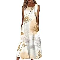 Women's Prom Dresses 2024 Casual Printed Dresses Round Neck Basic Classic Outdoor Daily Sleeveless Dresses, S-3XL