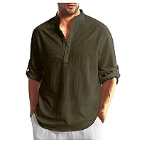 Linen Mens Shirt,Plus Size Long Sleeve Baggy Solid Shirt Summer Lightweight Casual Fashion T-Shirt Blouse Top