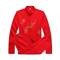 ZooBoo Mens Martial Arts Set Kung Fu Uniform Tang Suit With Dragon Pattern