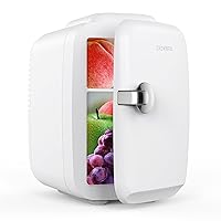 CROWNFUL Mini Fridge, 4 Liter/6 Can Portable Cooler and Warmer Personal Refrigerator for Skin Care, Cosmetics, Beverage, Food,Great for Bedroom, Office, Car, Dorm, ETL Listed (White)