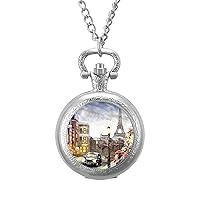 Eiffel Tower in Paris Pocket Watch with Chain Vintage Pocket Watches Pendant Necklace Birthday Xmas
