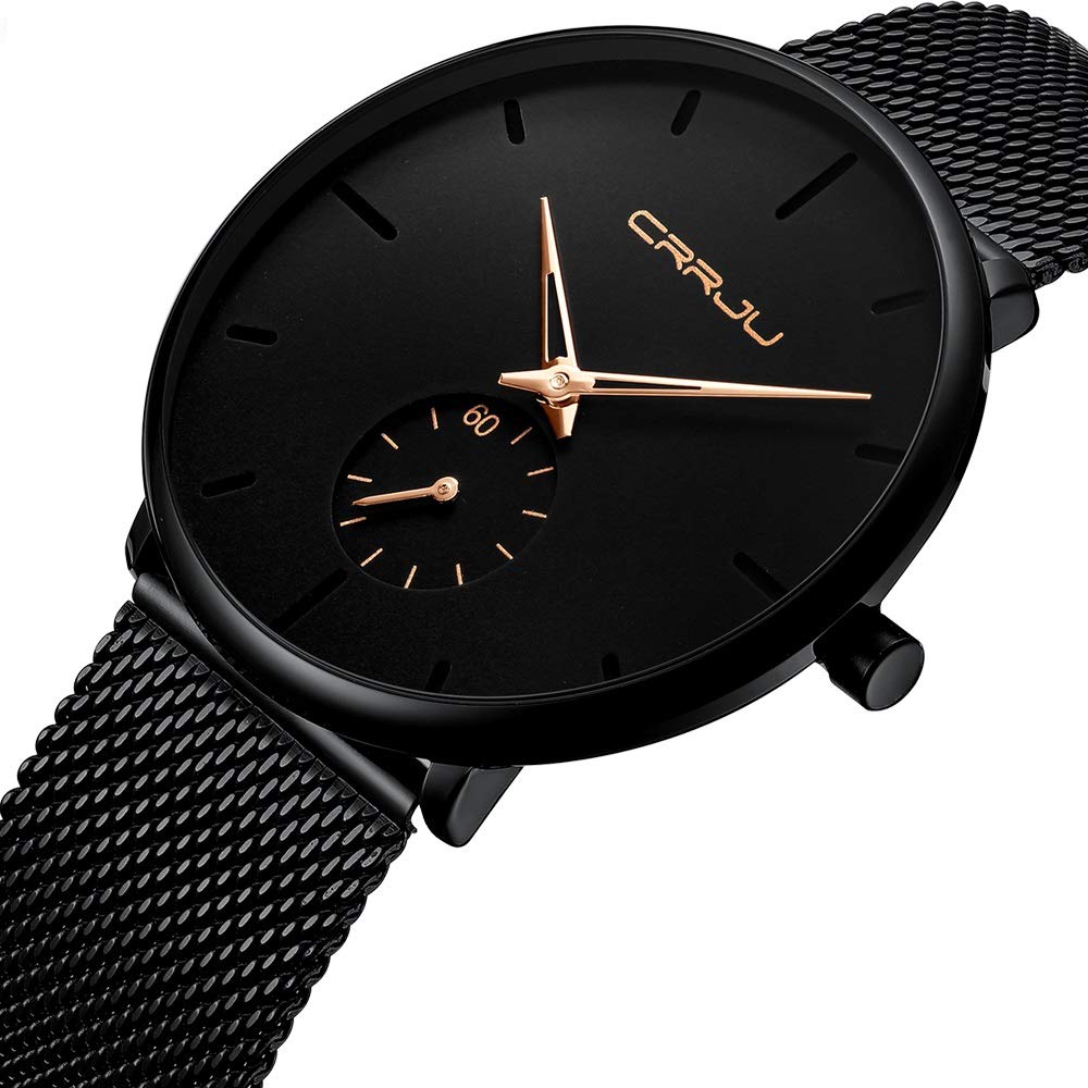 FIZILI Mens Watches Ultra-Thin Minimalist Waterproof - Fashion Wrist Watch for Men Unisex Dress with Stainless Steel Mesh Band