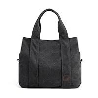 Canvas Women Tote Bag Multipurpose Casual Large Capacity Shoulder Bag Multi-Layer Handbag (Color : Black, Size : 42x17x35cm)