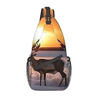 Sling Bag for Women Men Shoulder Bag Deer on Snowfield in Sunrise Chest Bag Travel Fanny Pack Lightweight Casual Daypack