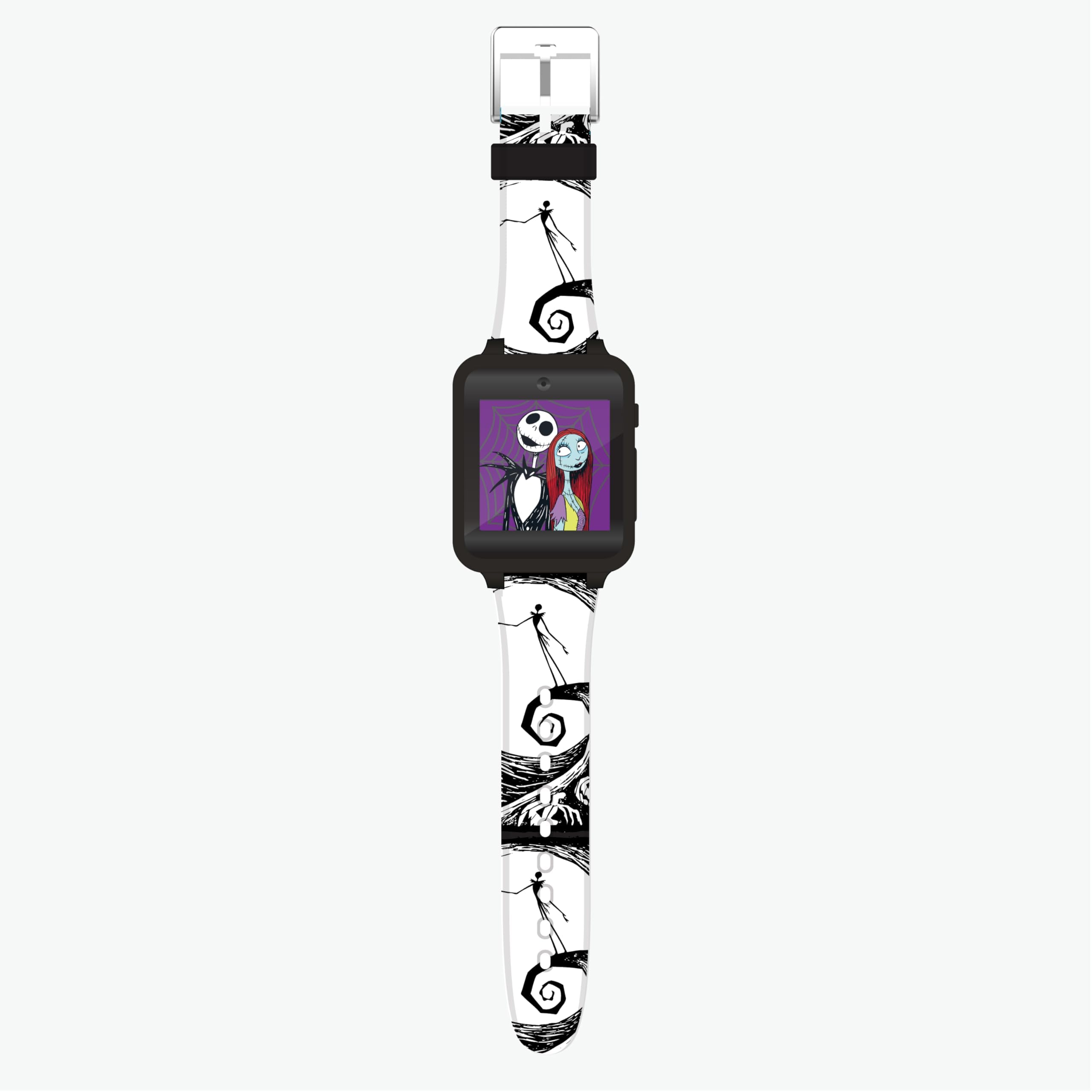 Accutime Nightmare Before Christmas Jack Skellington Sally Skellington Boys Smart Wrist Watch Toy - White Smartchwatch Band - Selfie Cam, Alarm & More (Model: NC4439AZ)